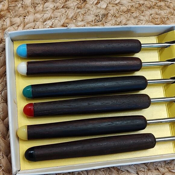 Vintage 6-Piece Stainless Steel Fondue Forks Original Box - Picture 8 of 11
